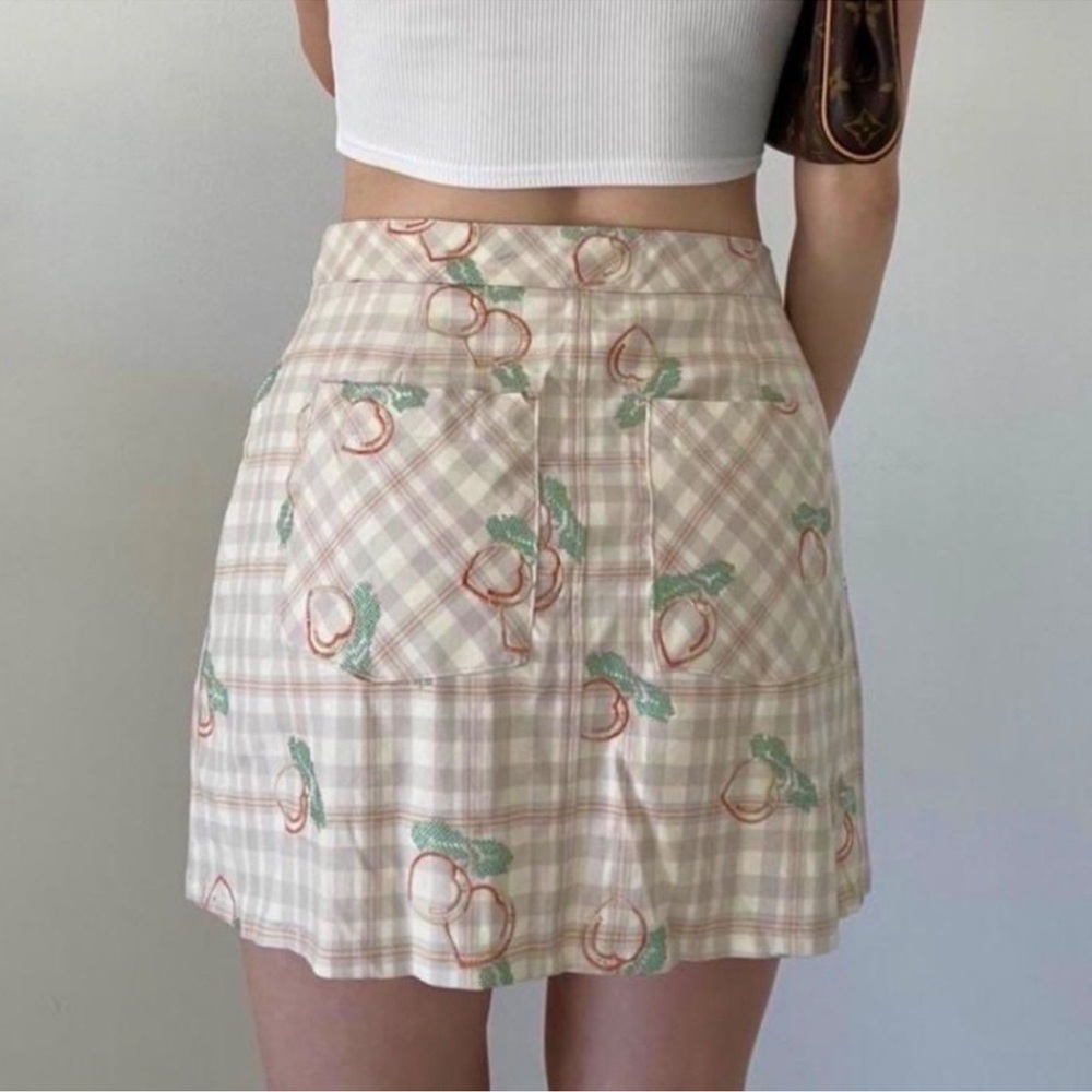 Urban Outfitters Plaid Embroidered Peach Print Wrap Pleated Skirt Size Small - Picture 2 of 11